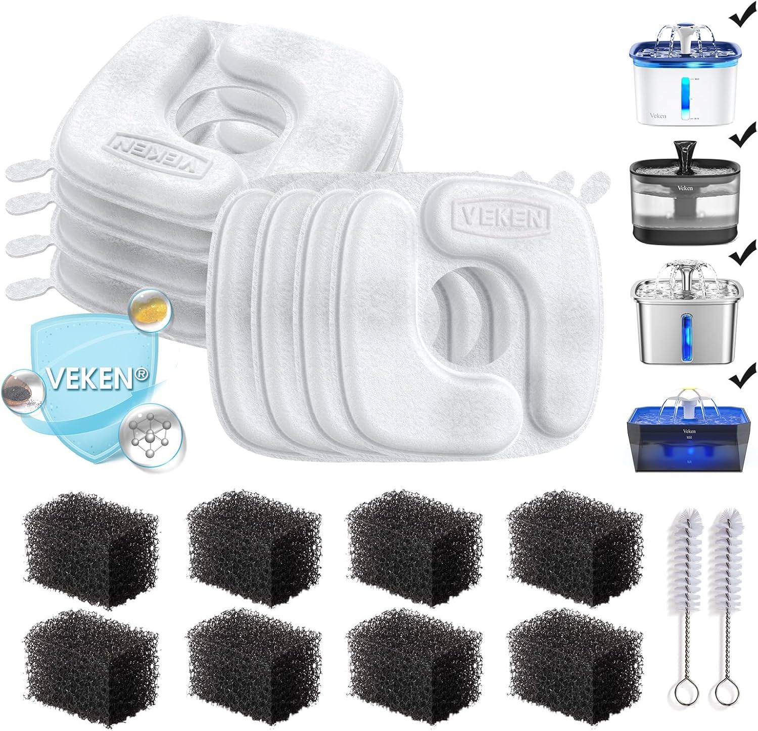 Veken Cat Water Fountain Filters, 8 Pack